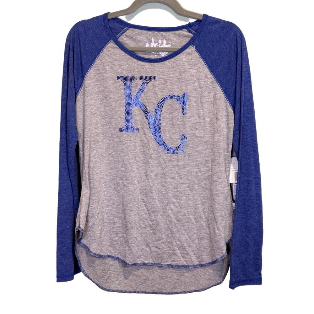 Touch By Alyssa Milano Womens Long Sleeve Size M KC Royals Raglan Rhinestone - Picture 2 of 8